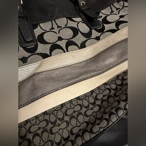 Authentic Coach Shimmery Black and Cream Signature Shoulder Bag